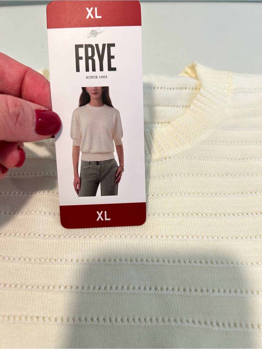 Frye Cream Short Sleeve Sweater Women’s XL NWT - Picture 11 of 12